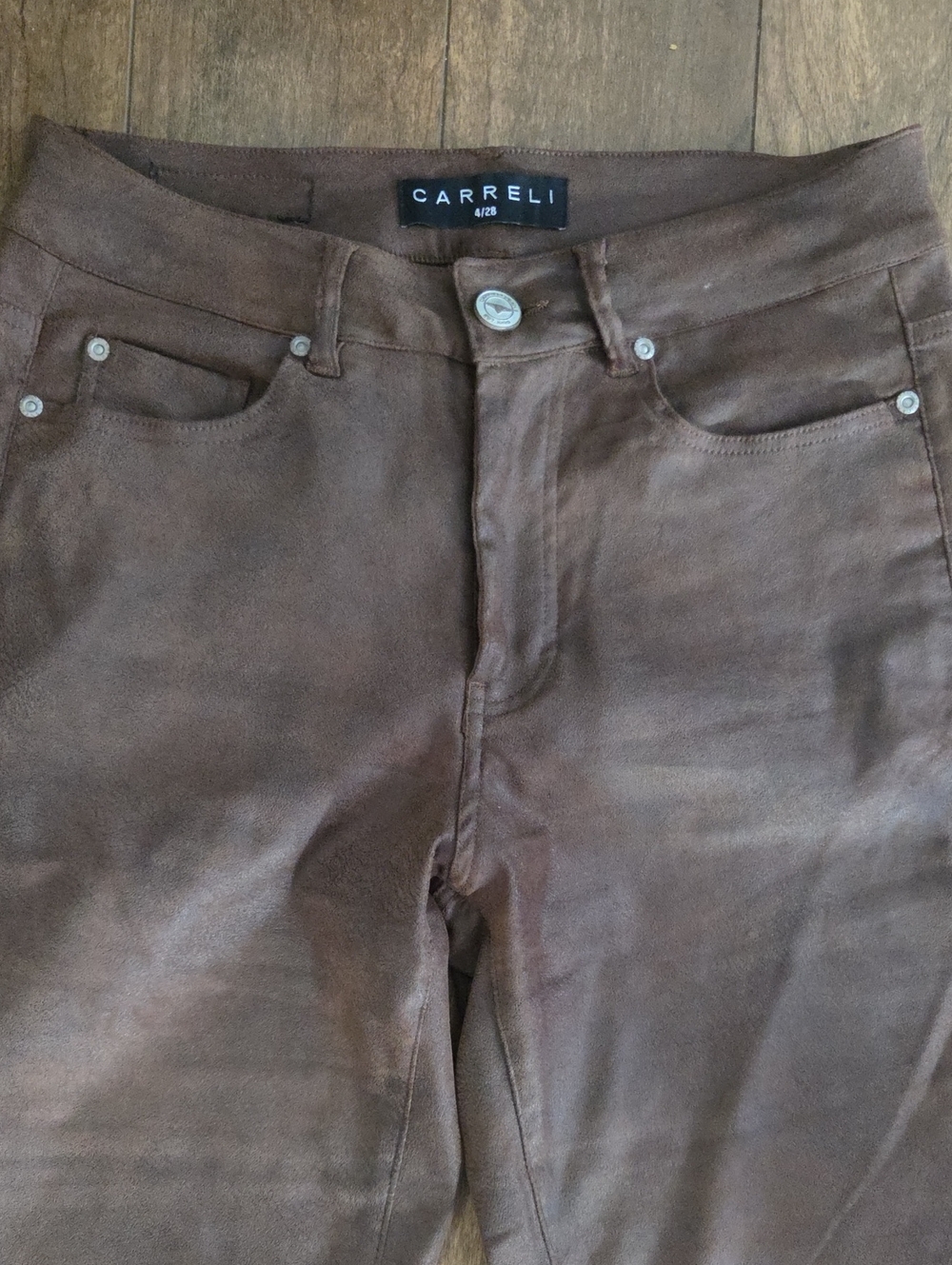 Carrelli Women's Straight Leg Pants in Faux Suede Brown